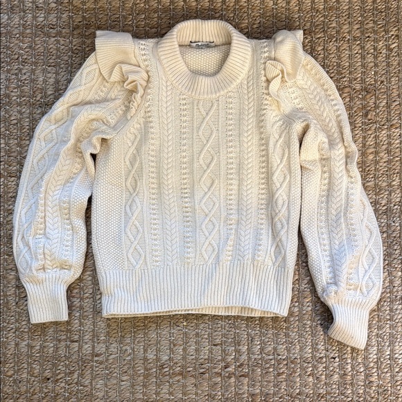 Madewell Hollydene Cream Cableknit Sweater with Shoulder Ruffles Small - Picture 2 of 6